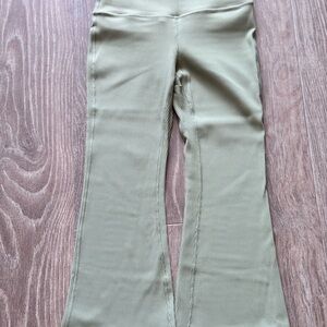 Athleta Elation Ribbed Green Leggings with Flared Design